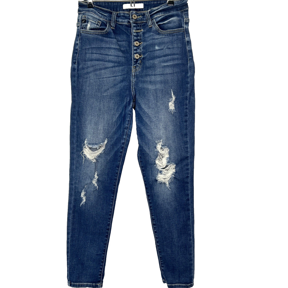 KanCan Kurvy Ultra High Rise Dark Wash Jeans Distressed Skinny Womens Size 29